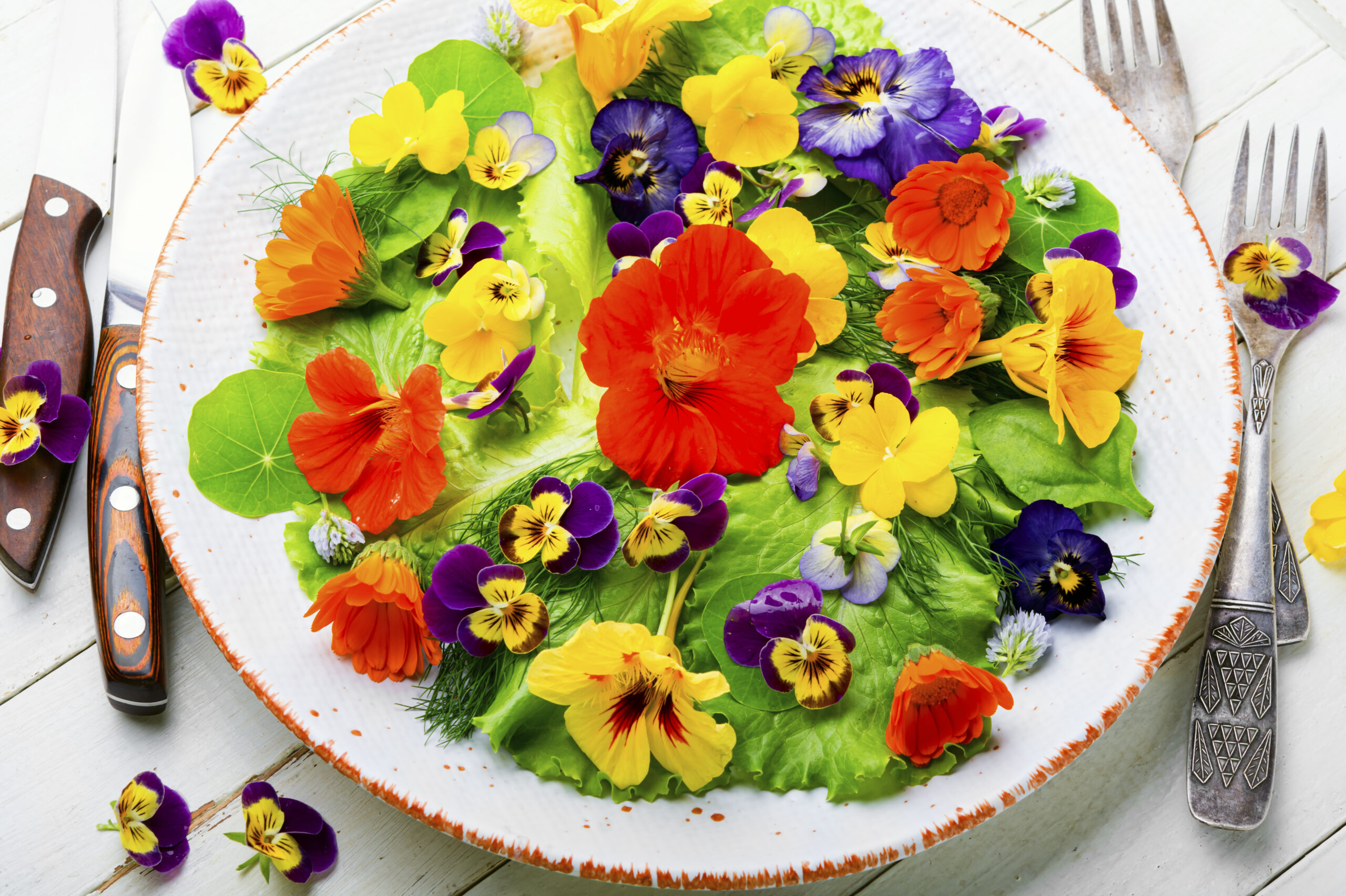 Platou decorat cu flori comestibile